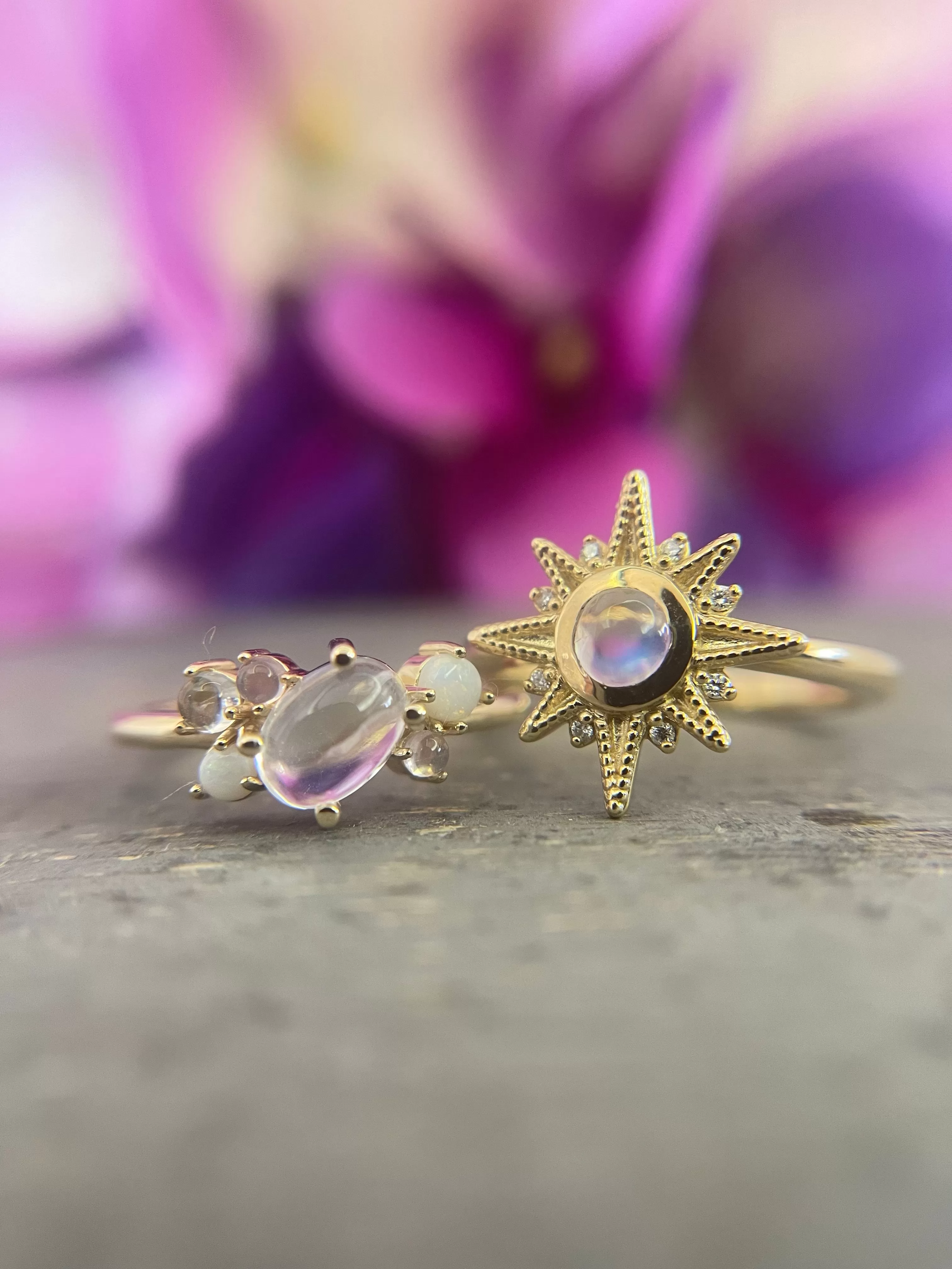 Natural Opal, Moonstone, Quartz Multi-Stone Ring