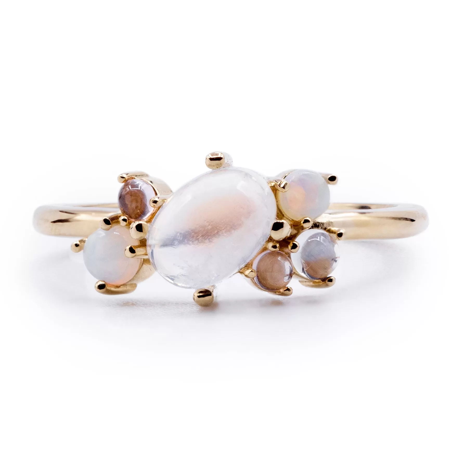 Natural Opal, Moonstone, Quartz Multi-Stone Ring