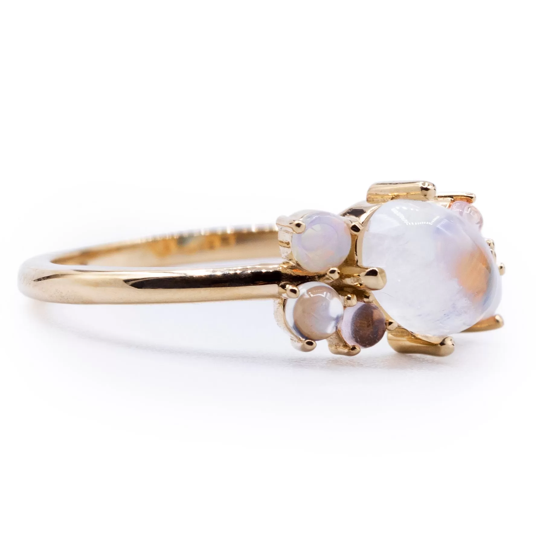 Natural Opal, Moonstone, Quartz Multi-Stone Ring