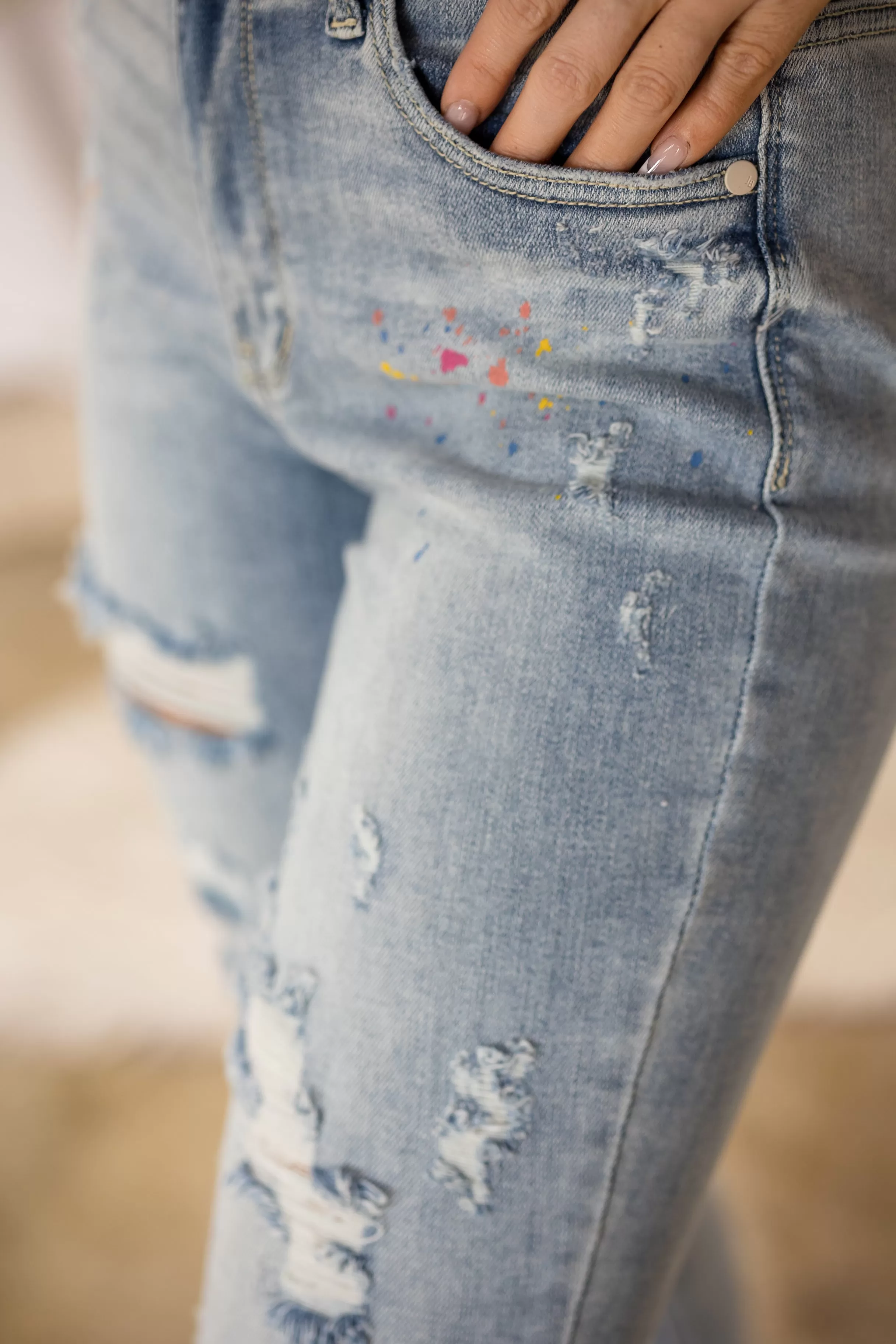 #P538 Party Paint Splatter Judy Blue Boyfriend Jeans