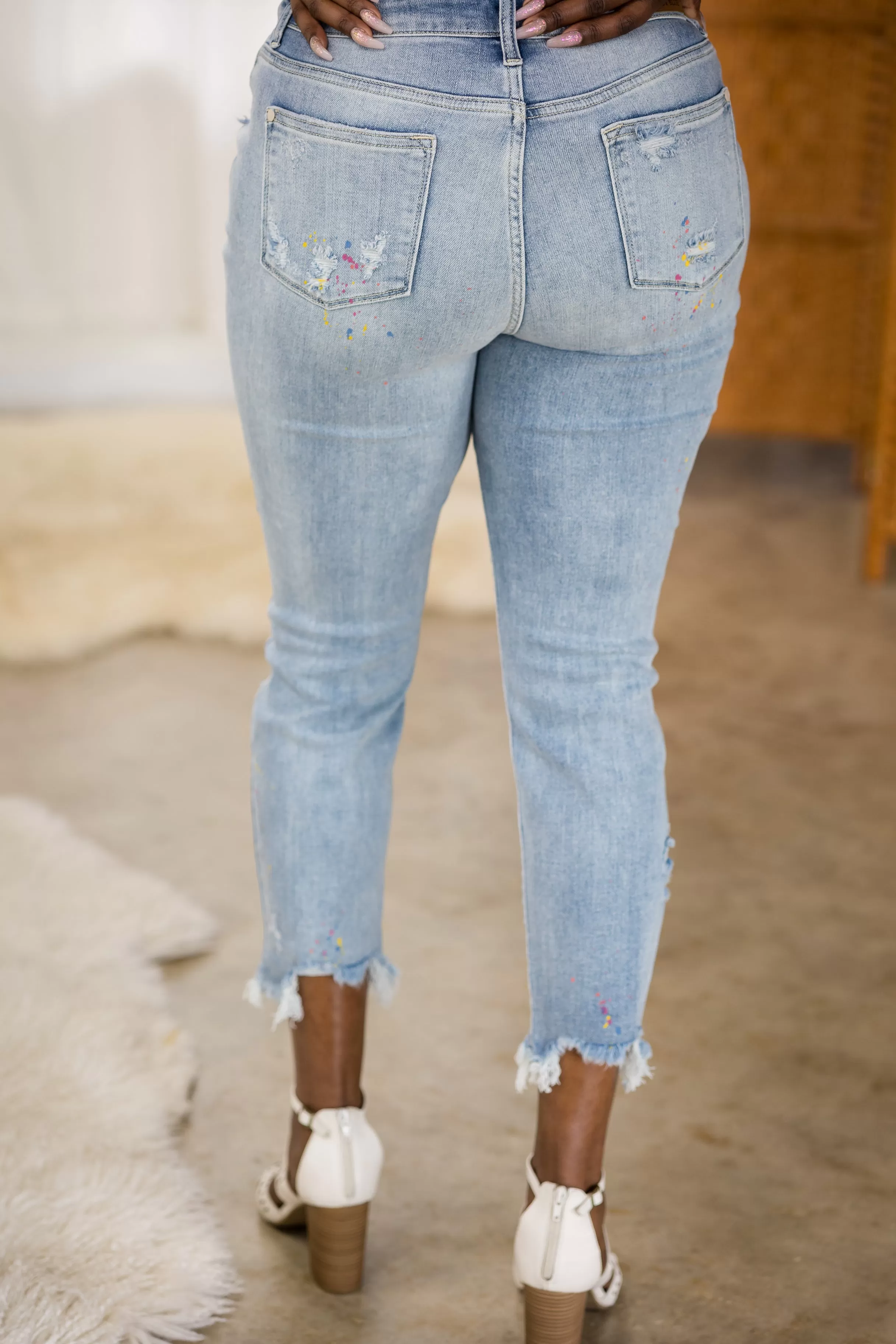 #P538 Party Paint Splatter Judy Blue Boyfriend Jeans