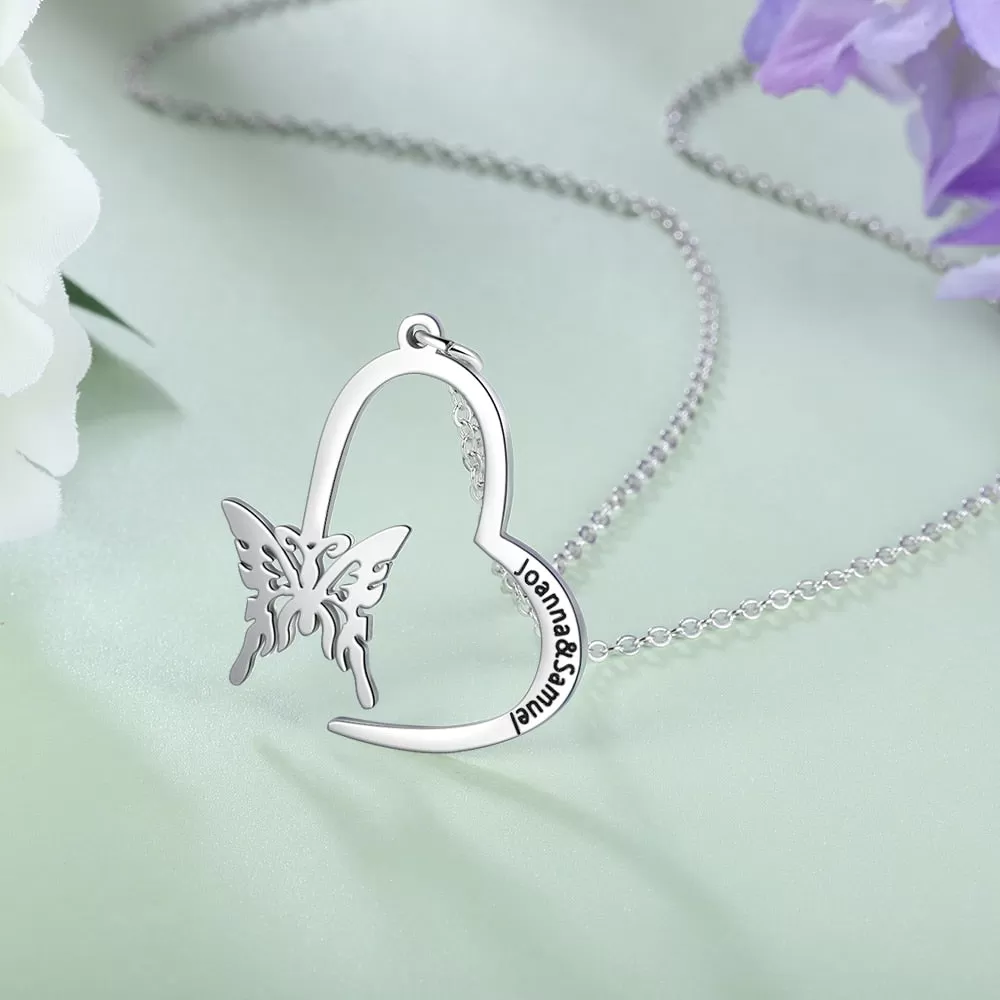 Personalized Butterfly Necklace with Name Engraving Women Customize Pendant Necklace Stainless Steel Jewelry