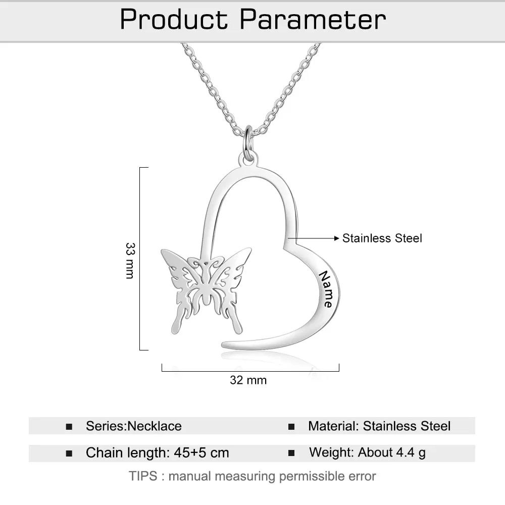 Personalized Butterfly Necklace with Name Engraving Women Customize Pendant Necklace Stainless Steel Jewelry