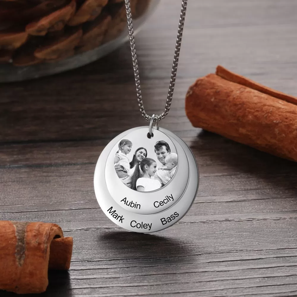 Personalized Engraved Name Necklace With Custom Family Photo