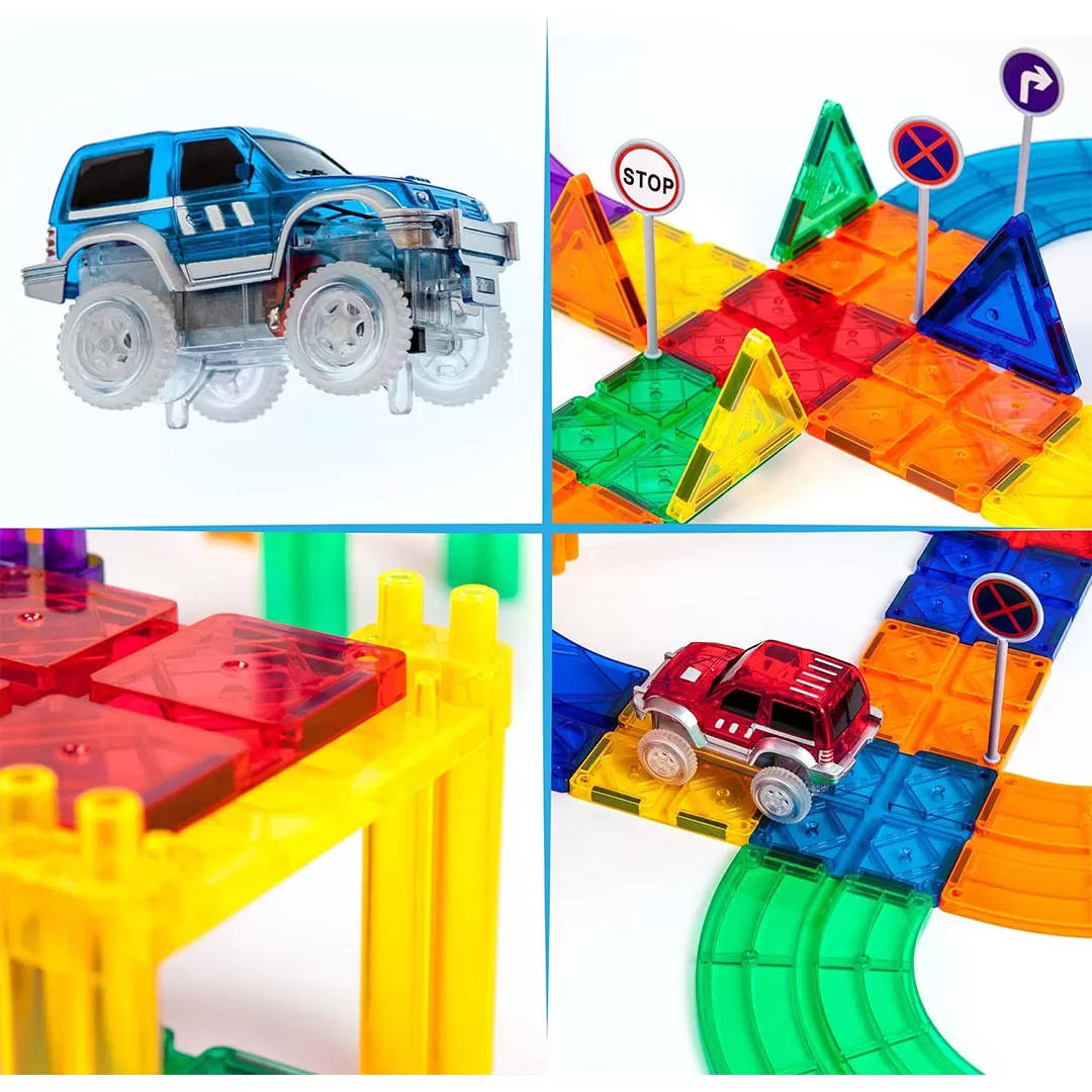 PicassoTiles 50pc Race Car Track Magnetic Building Blocks Children's Play Set