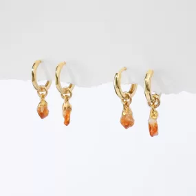 Raw Citrine Huggie Earrings • Chunky 14k Gold Filled Hoops • Non Tarnish Waterproof • Minimalist Summer Aesthetic • Edgy Daily Wear