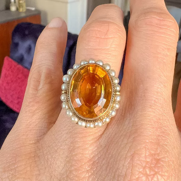 Retro Citrine & Pearl Ring