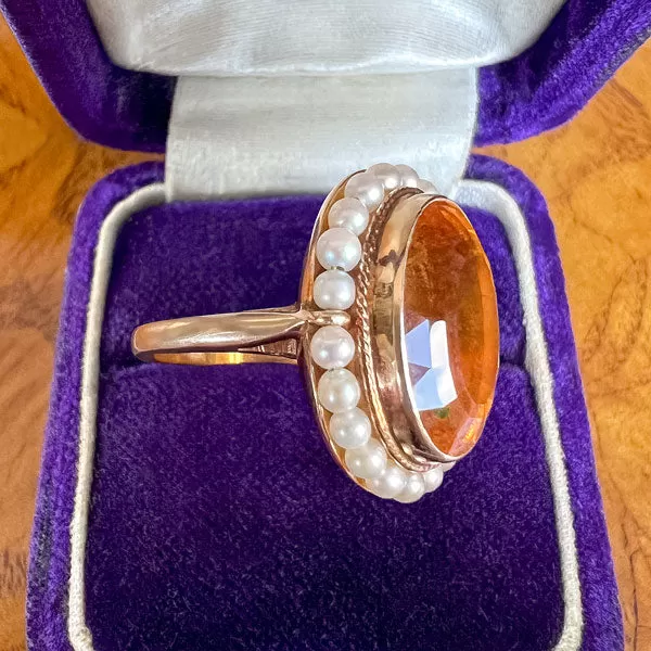 Retro Citrine & Pearl Ring