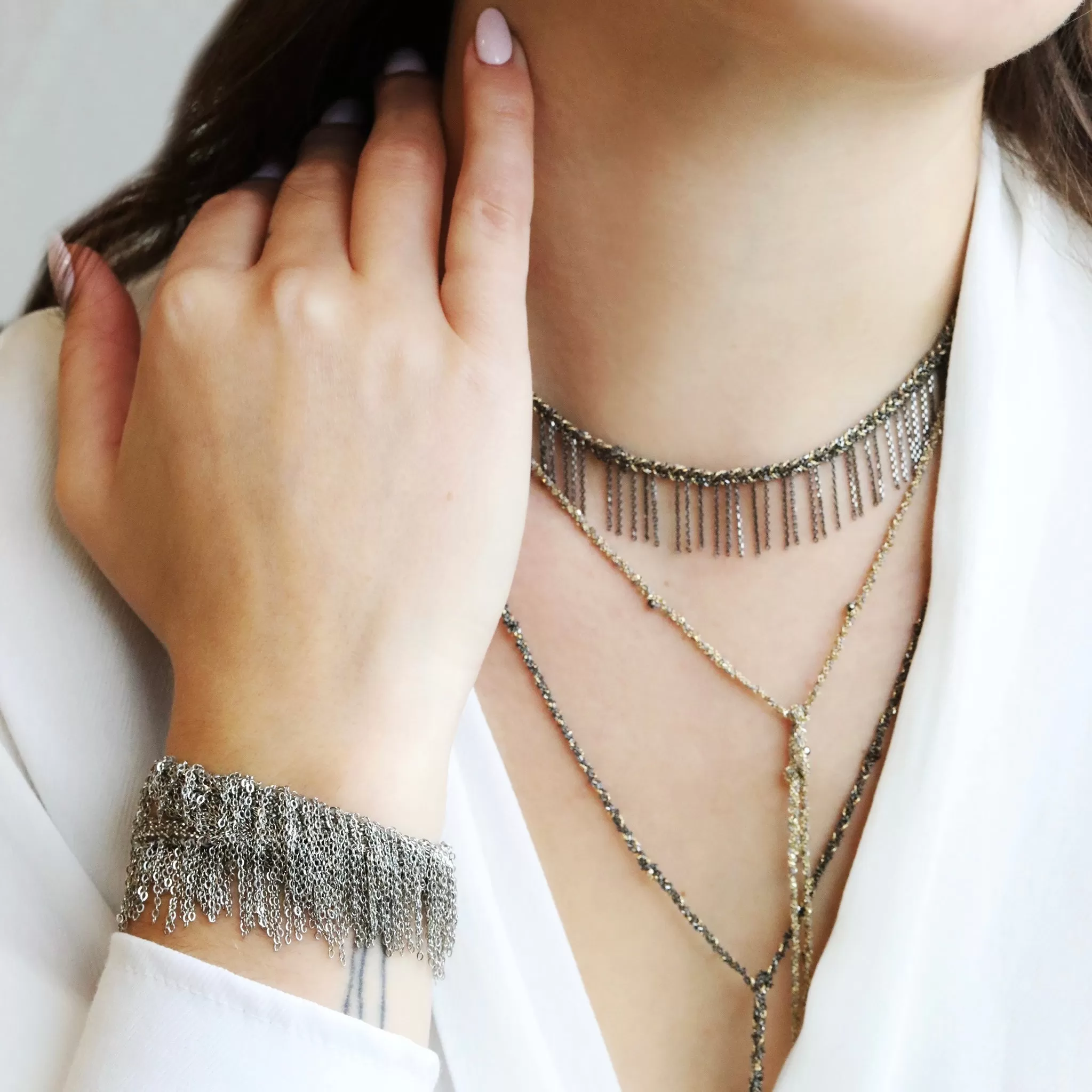 Ruthenium & Gold Vermeil Woven Fringe Necklace