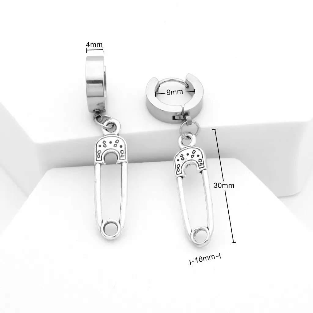 Safety Pin Dangle Huggie Hoop Earrings