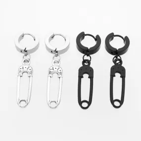 Safety Pin Dangle Huggie Hoop Earrings