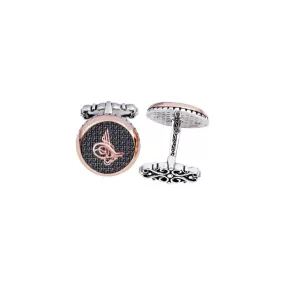 Silver Black Zircon Stone Tughra Round Cufflink