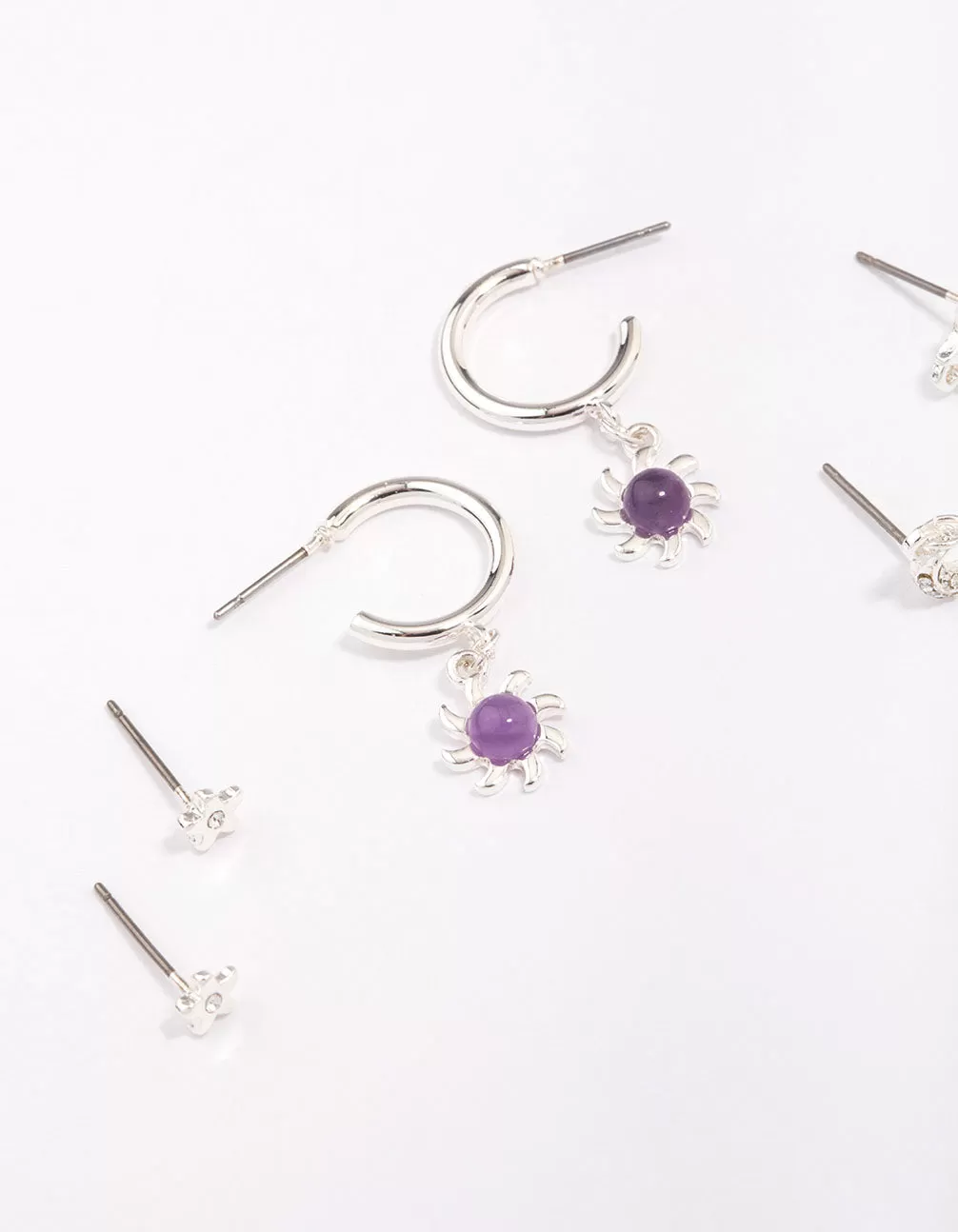 Silver Celestial Amethyst Chain Hoop Earring 4-Pack