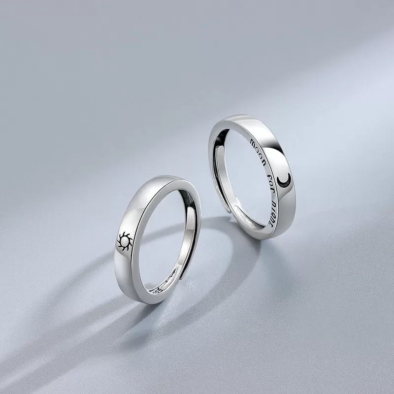 Silver Sun & Moon Love Couple Adjustable Plain Ring