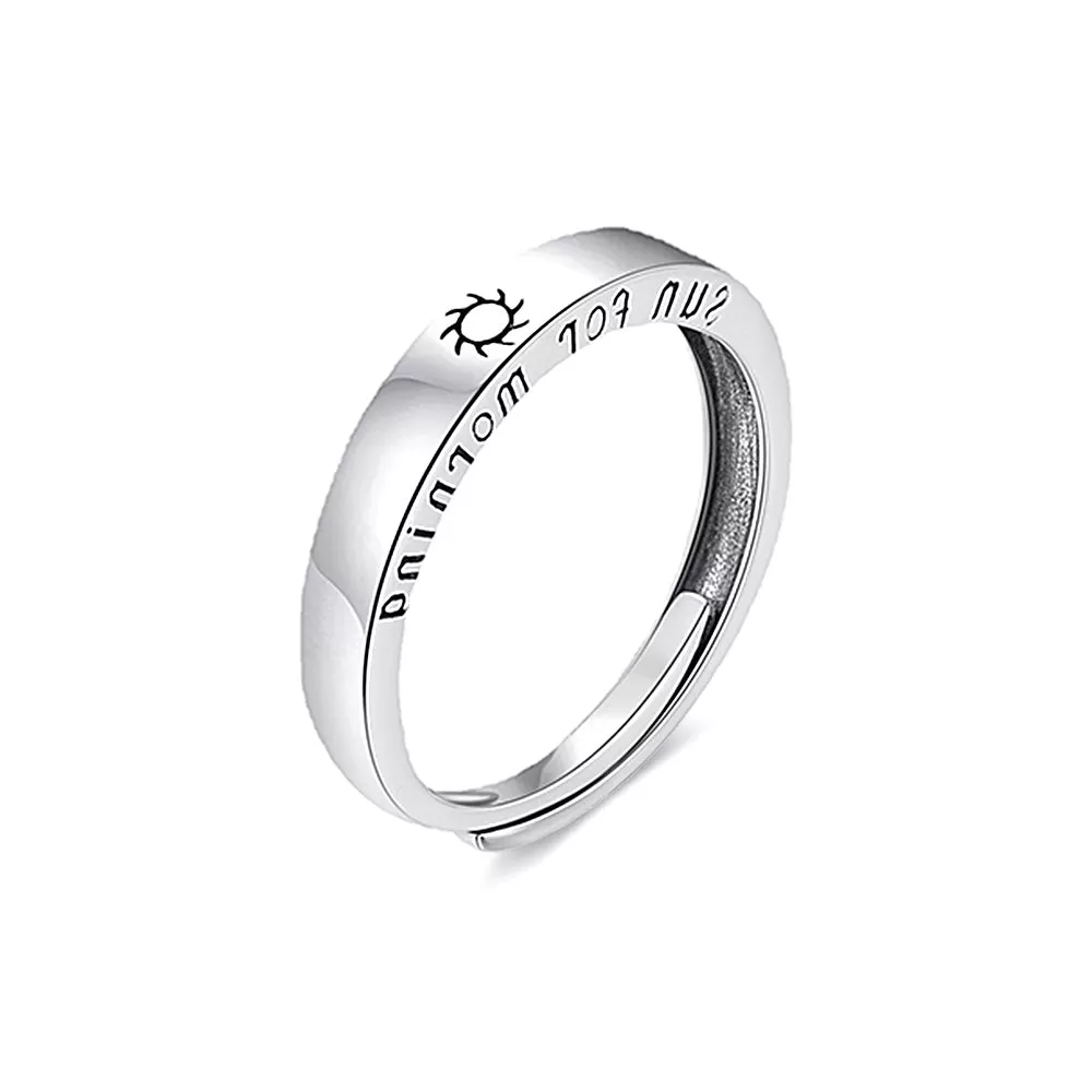 Silver Sun & Moon Love Couple Adjustable Plain Ring