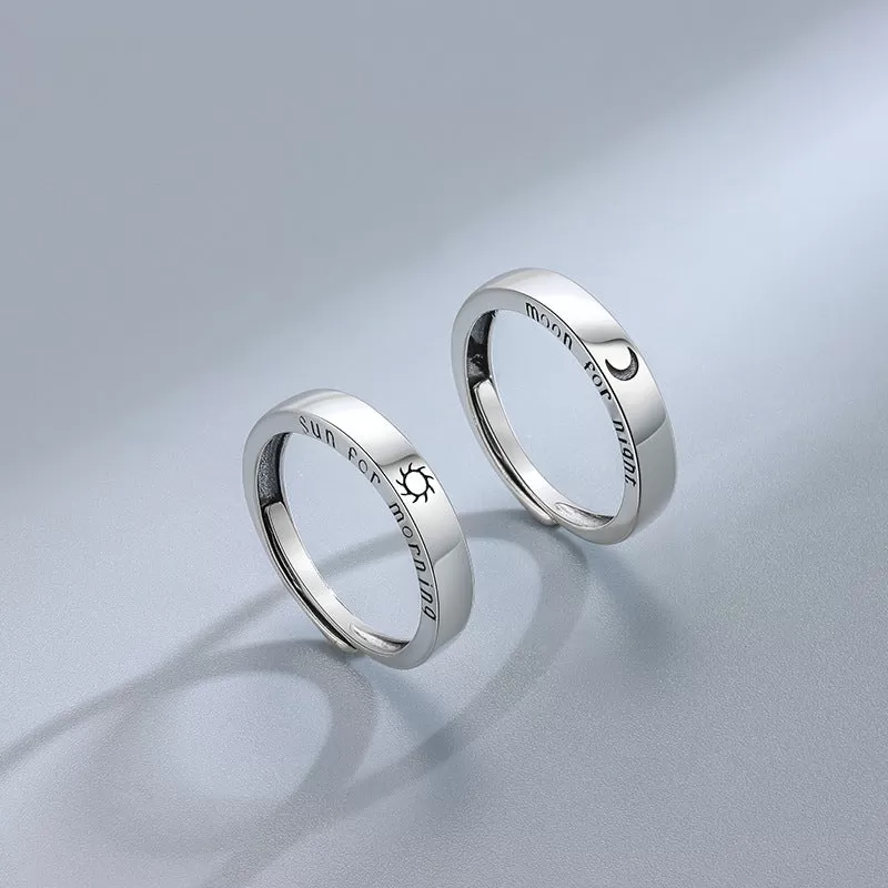 Silver Sun & Moon Love Couple Adjustable Plain Ring