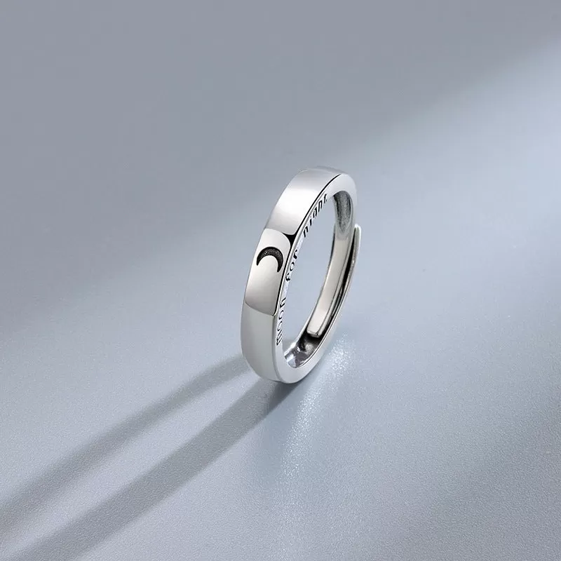 Silver Sun & Moon Love Couple Adjustable Plain Ring