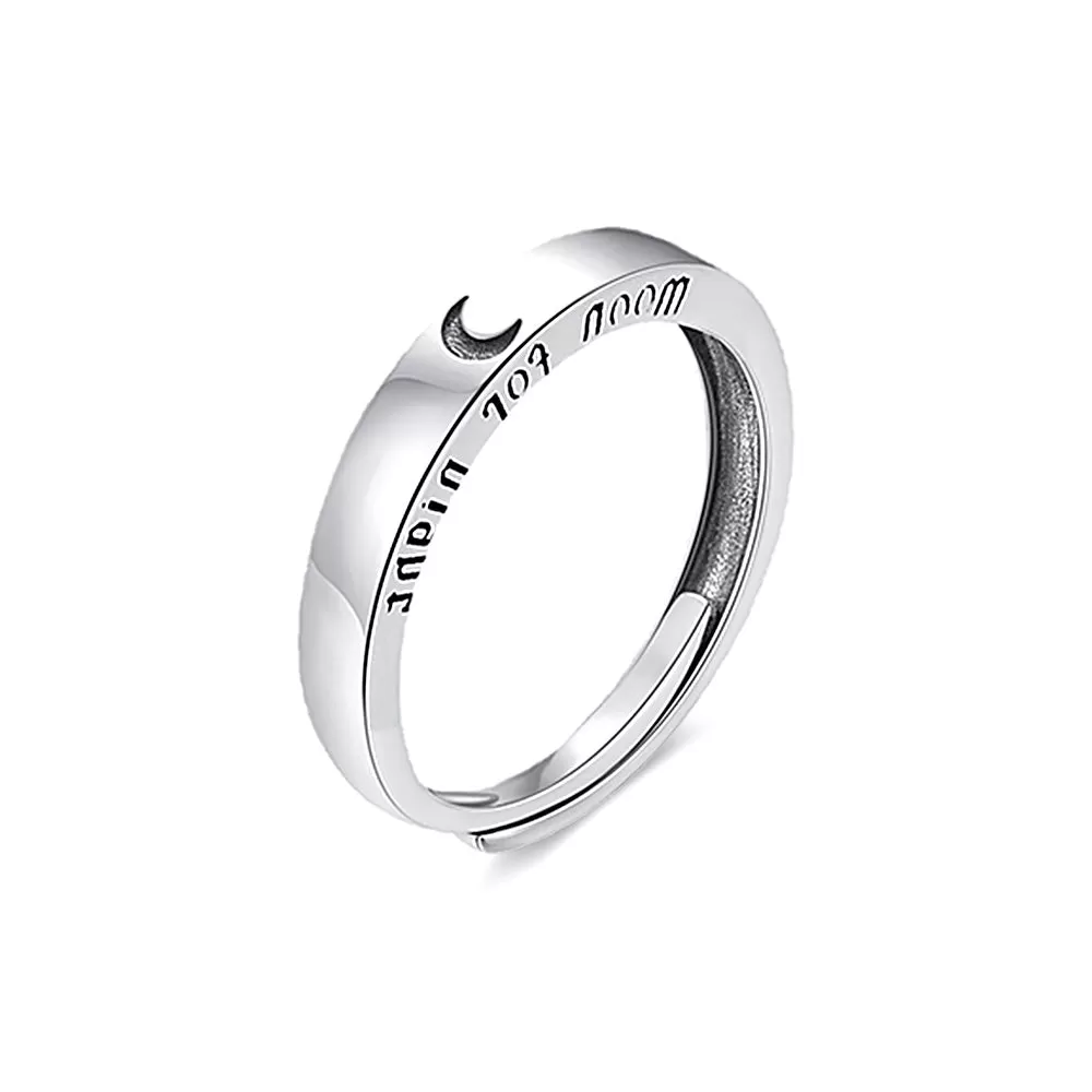 Silver Sun & Moon Love Couple Adjustable Plain Ring