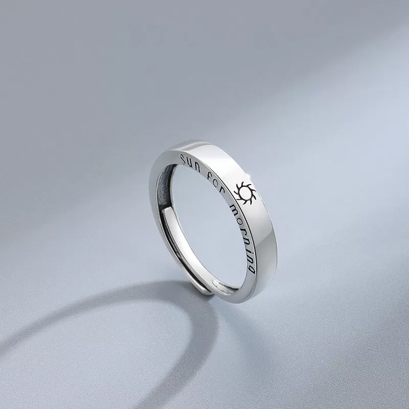 Silver Sun & Moon Love Couple Adjustable Plain Ring