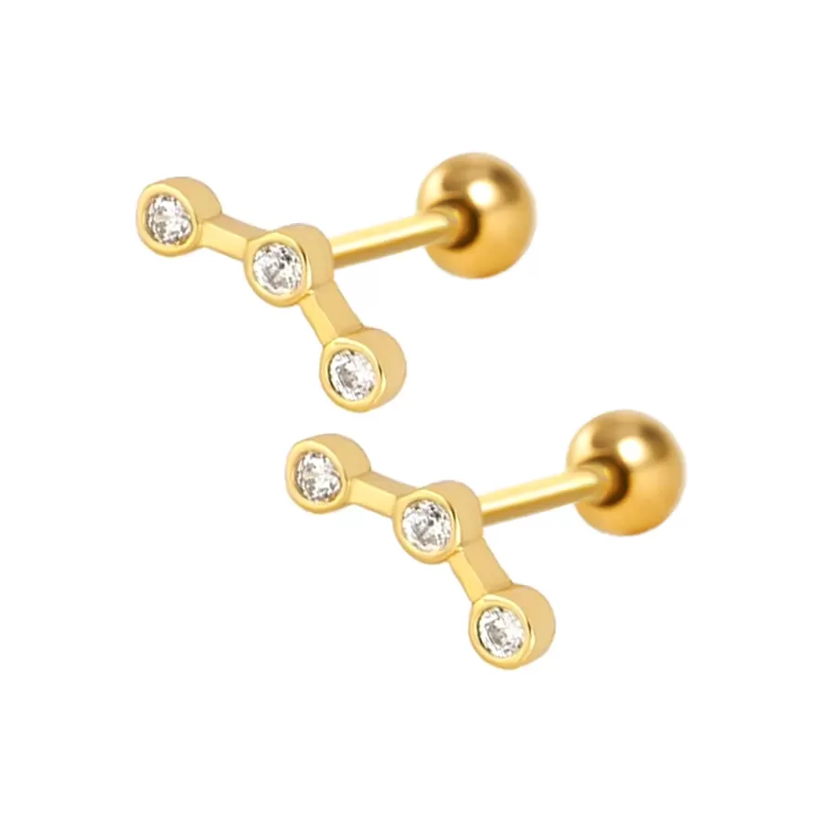 Silver Triple Zirconia Ball Back Earrings