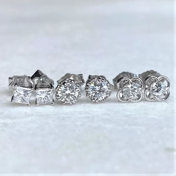 Square Diamond Stud Earrings, 0.19ctw.