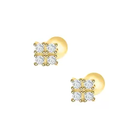 Square Round Beads CZ Diamonds Ball Back Earrings