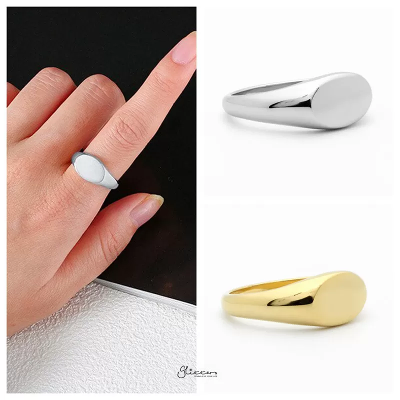 Stainless Steel Oval Signet Ring - Silver