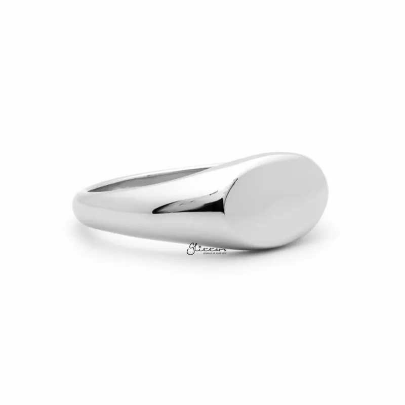 Stainless Steel Oval Signet Ring - Silver