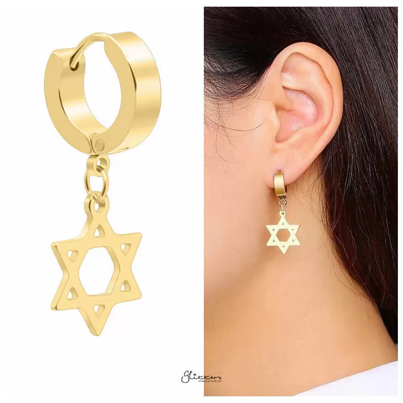 Star of David Symbol Huggie Hoop Earrings - Gold