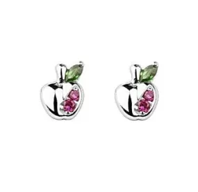 Sterling Silver CZ Apple Safety Baby Children Screw Back Earrings