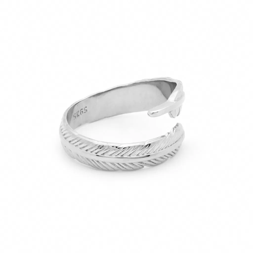 Sterling Silver Feather Adjustable Ring