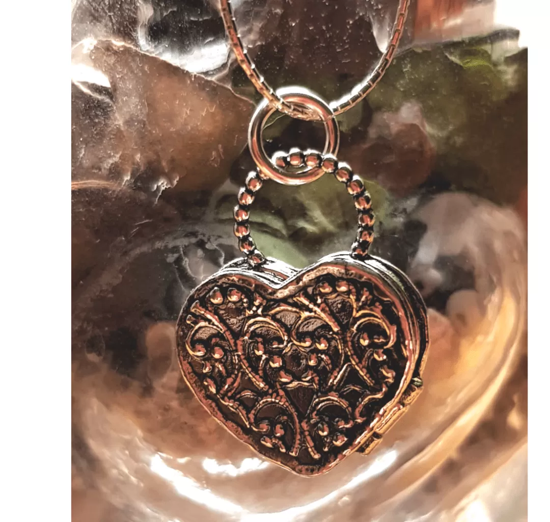 Sterling Silver Locket necklace heart with flowers  gift for her, gift for mom, gift of love.