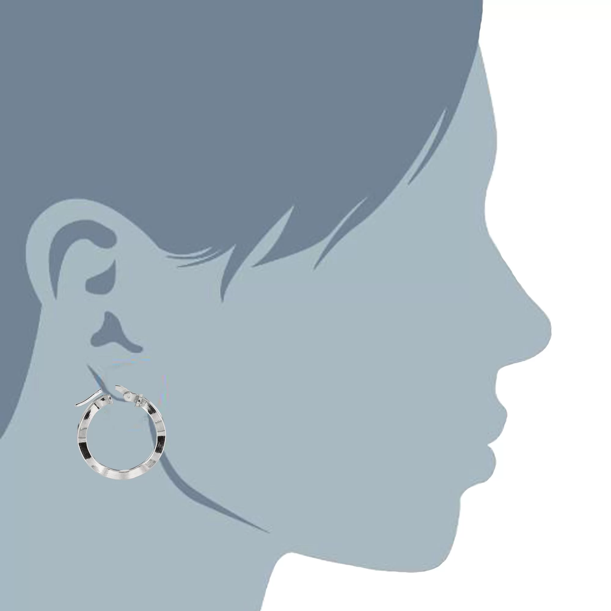 Sterling Silver With Rhodium Plated Wavy Round Hoop Earrings