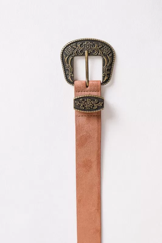 Suede Antique Gold Western Buckle Belt