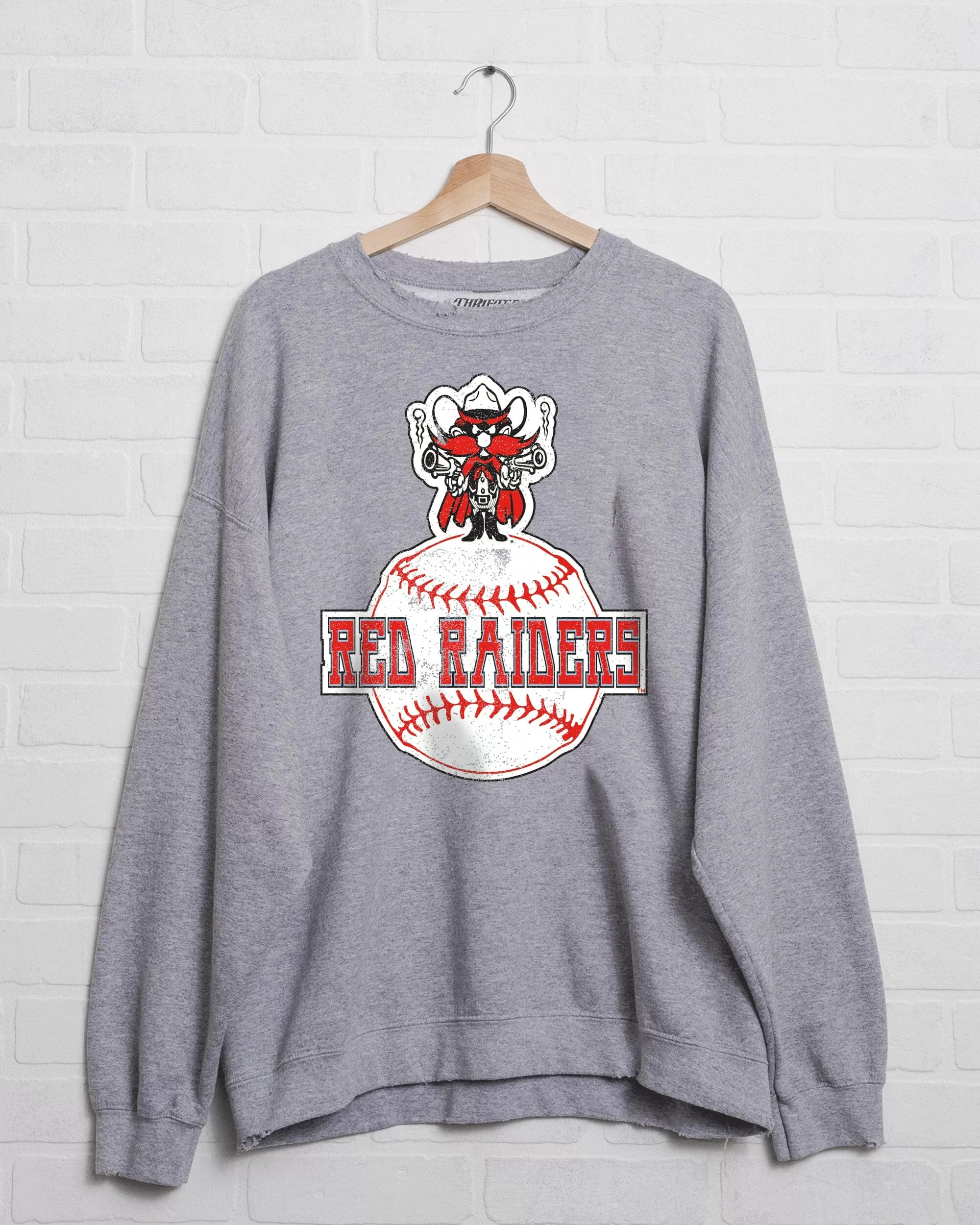 Texas Tech Mascot Baseball Gray Thrifted Sweatshirt