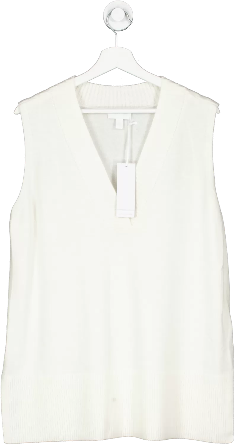 The White Company White V Neck Knitted Tank With Side Splits UK L