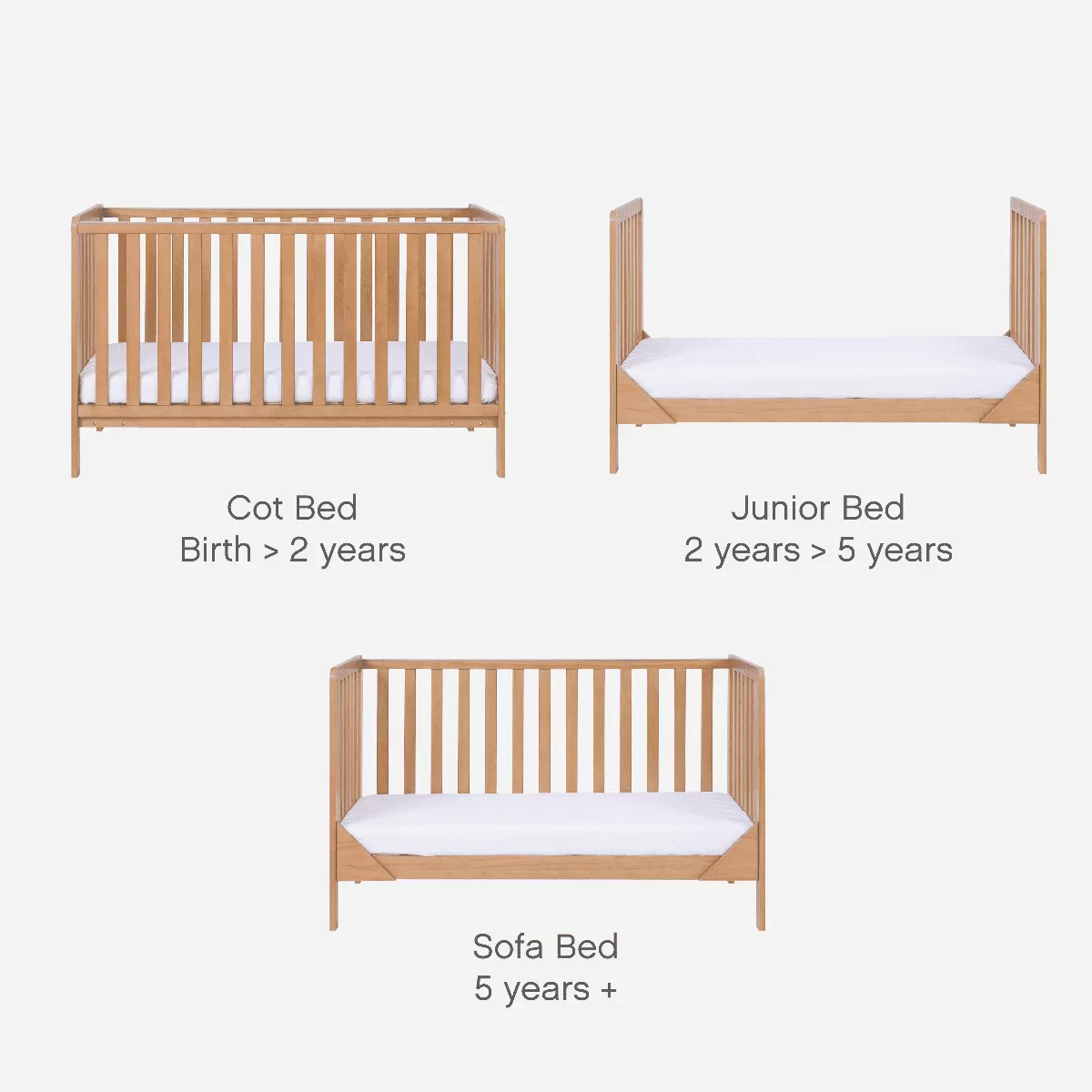 Tutti Bambini Oak Malmo Cot Bed with Rio Furniture 3piece Set Dove Grey/Oak