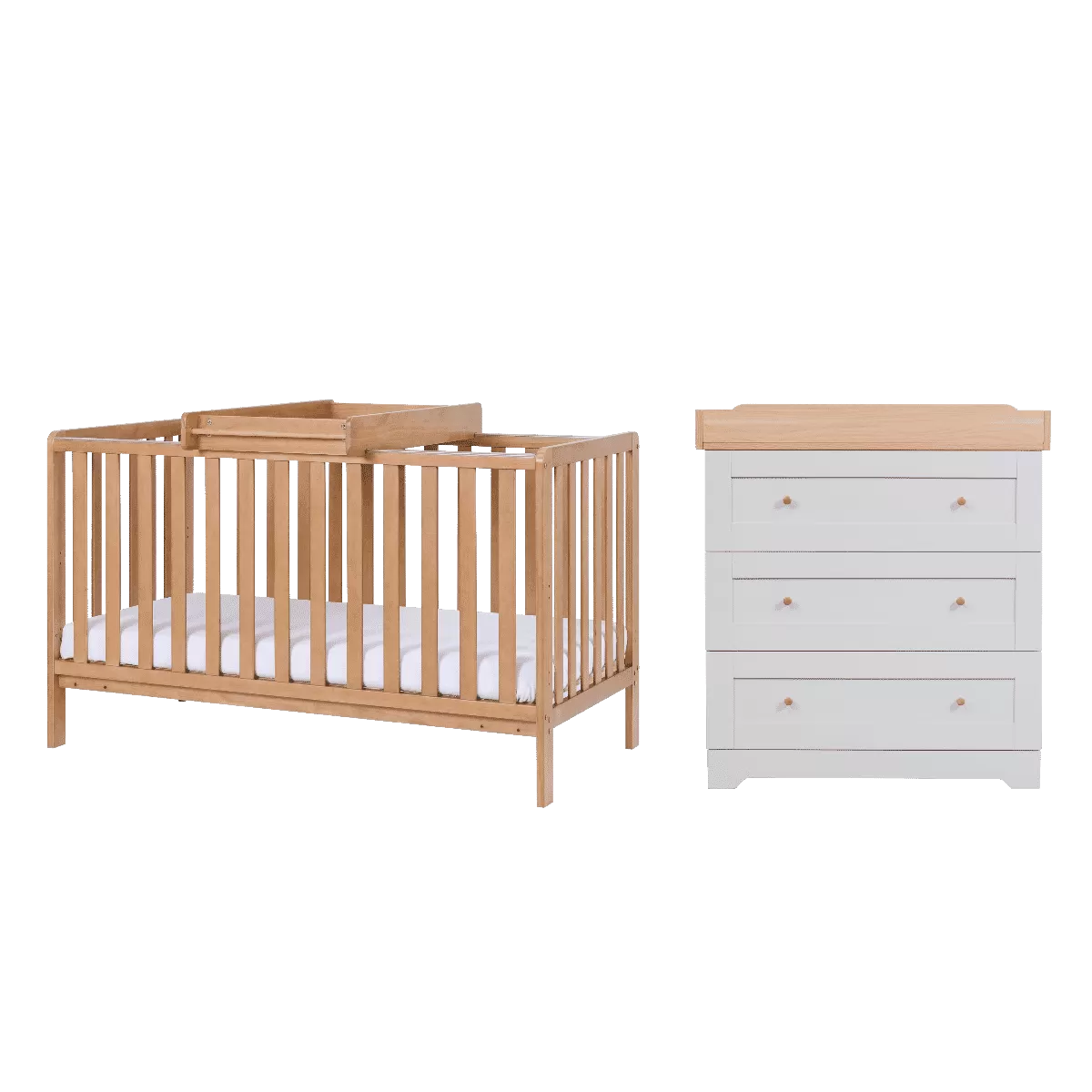 Tutti Bambini Oak Malmo Cot Bed with Rio Furniture 3piece Set Dove Grey/Oak