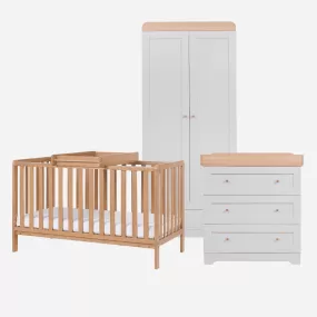 Tutti Bambini Oak Malmo Cot Bed with Rio Furniture 3piece Set Dove Grey/Oak