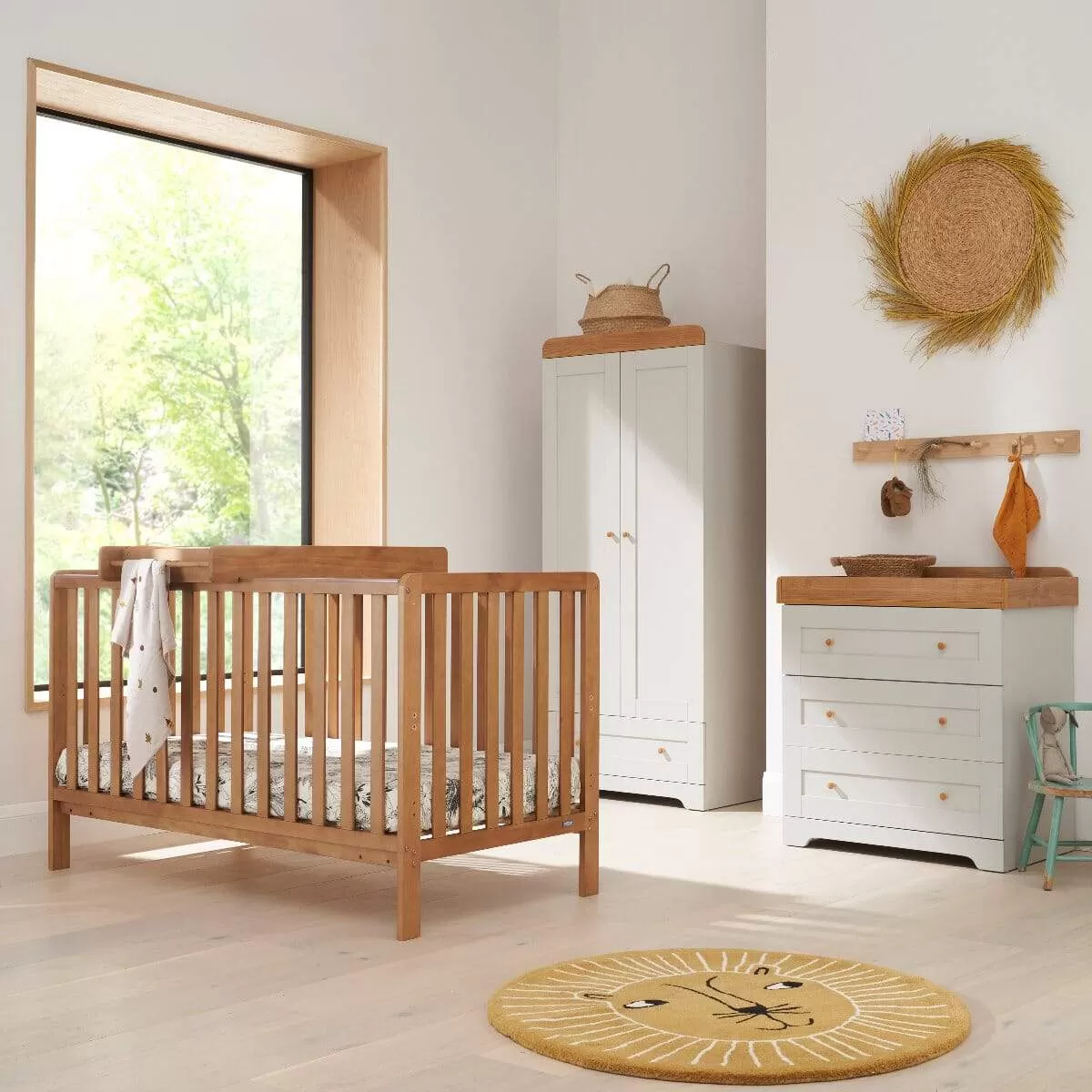 Tutti Bambini Oak Malmo Cot Bed with Rio Furniture 3piece Set Dove Grey/Oak