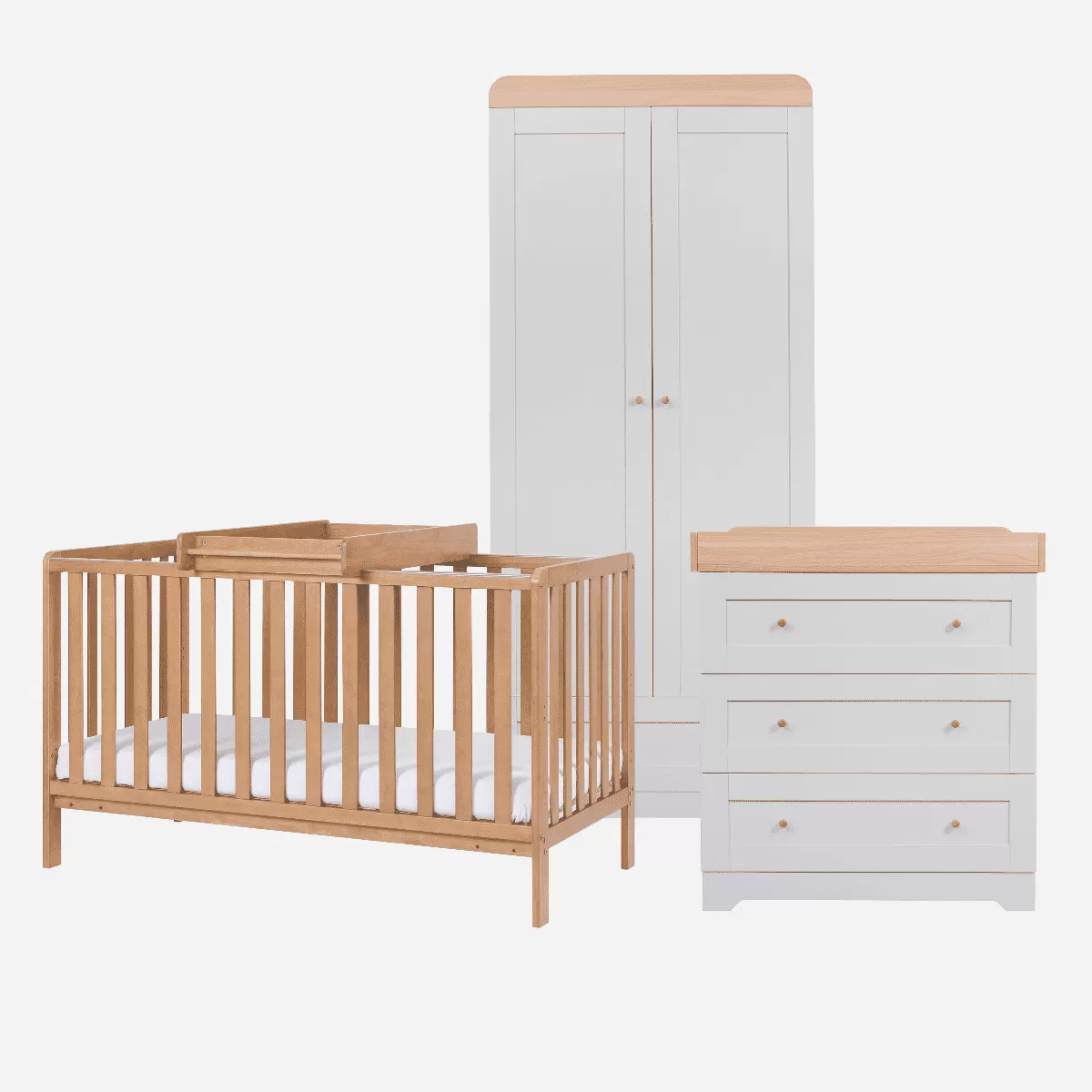 Tutti Bambini Oak Malmo Cot Bed with Rio Furniture 3piece Set Dove Grey/Oak