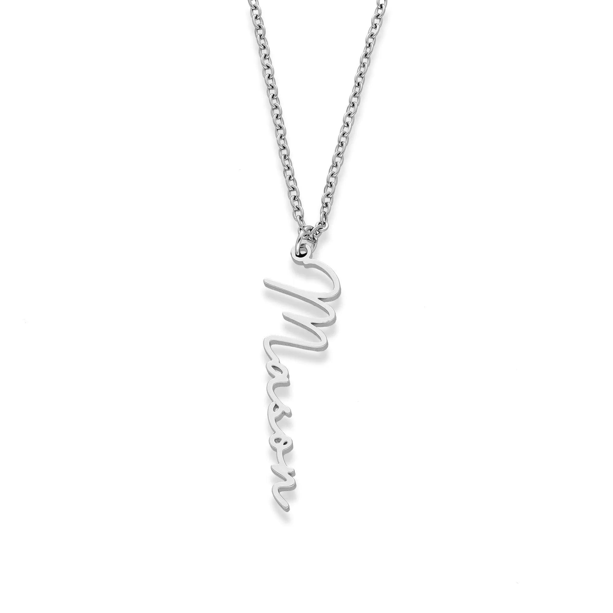 Vertical name necklace silver