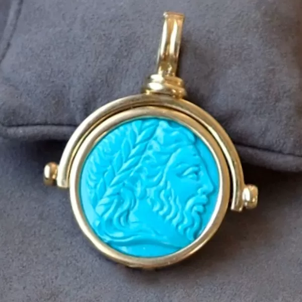 Vintage Carved Turquoise Swivel Pendant