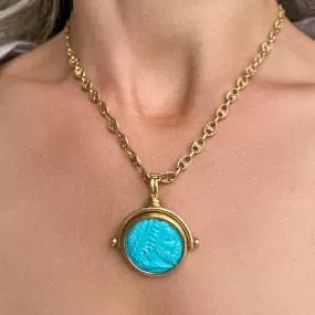 Vintage Carved Turquoise Swivel Pendant