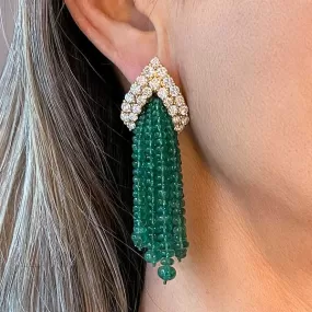 Vintage Diamond & Emerald Bead Tassel Earrings