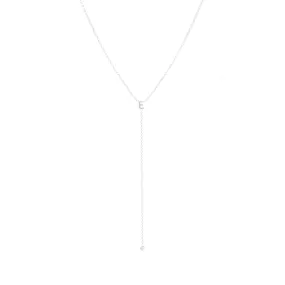 White Gold Lariat Single Initial Necklace