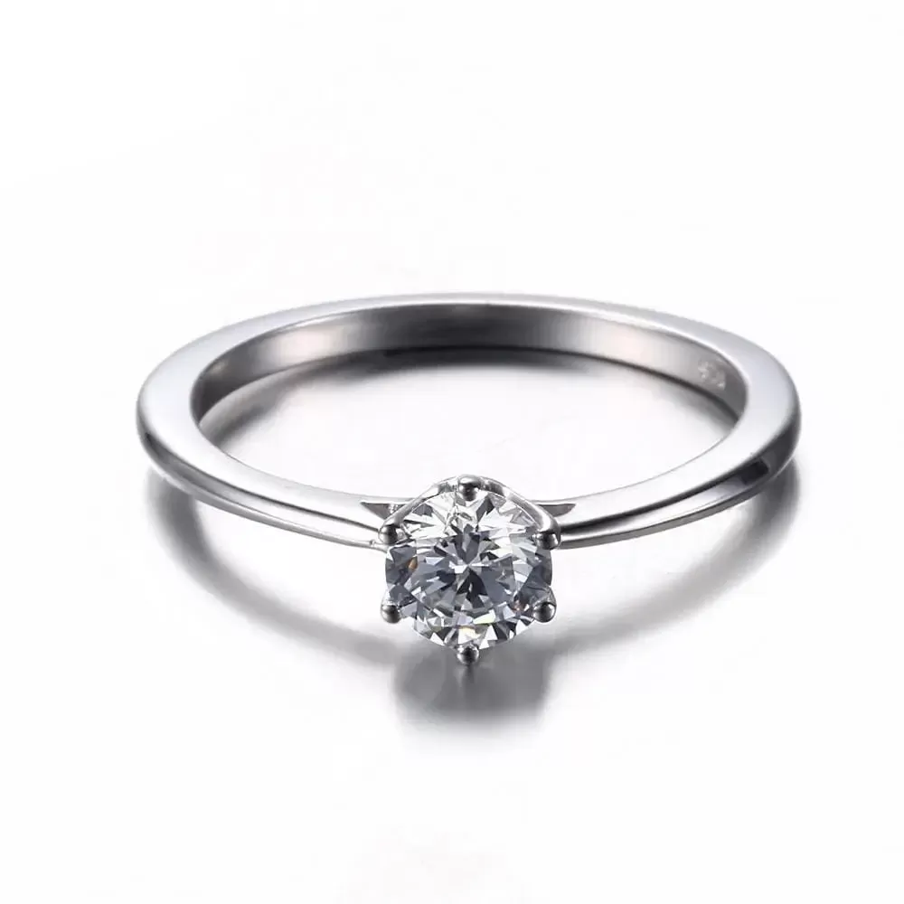 White Gold Plated Silver Solitaire Moissanite Ring 0.5ct