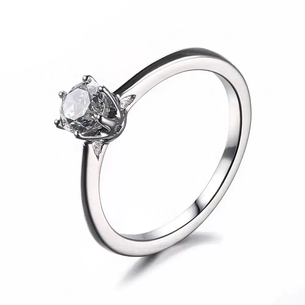 White Gold Plated Silver Solitaire Moissanite Ring 0.5ct