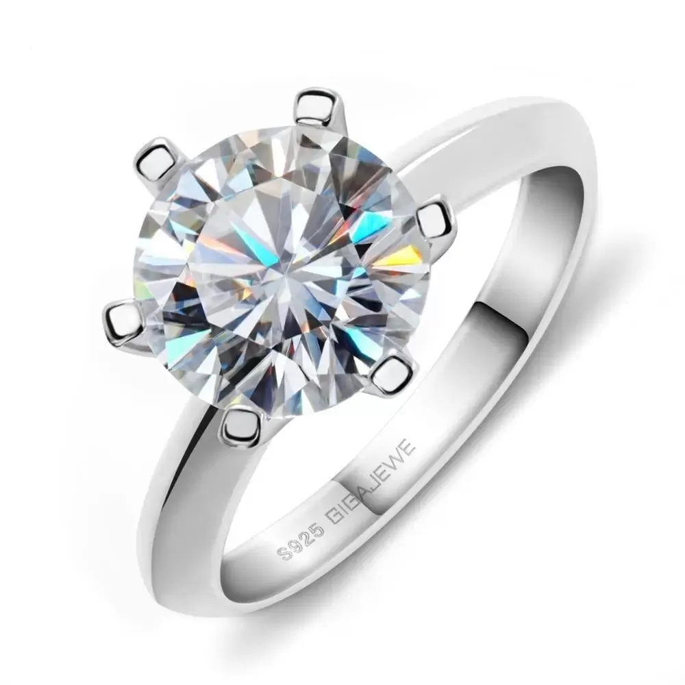 White Gold Plated Solitaire Moissanite Ring 3ct (Colored & Clear Moissanite)