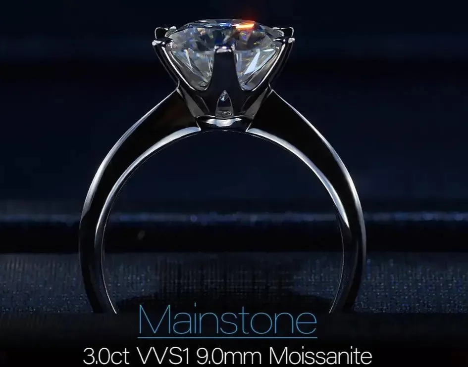 White Gold Plated Solitaire Moissanite Ring 3ct (Colored & Clear Moissanite)